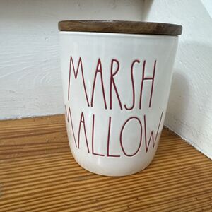 Rae Dunn Artisan Collection MARSHMALLOW Cellar Canister 5” w/ Red Letters